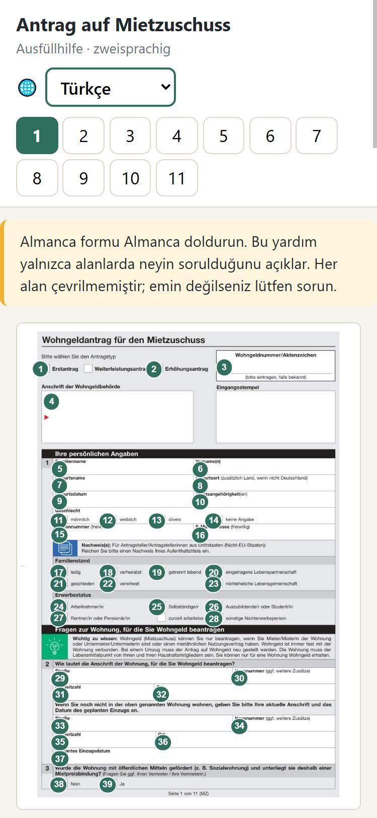 Ausfüllhilfe auf dem Handy, Türkisch