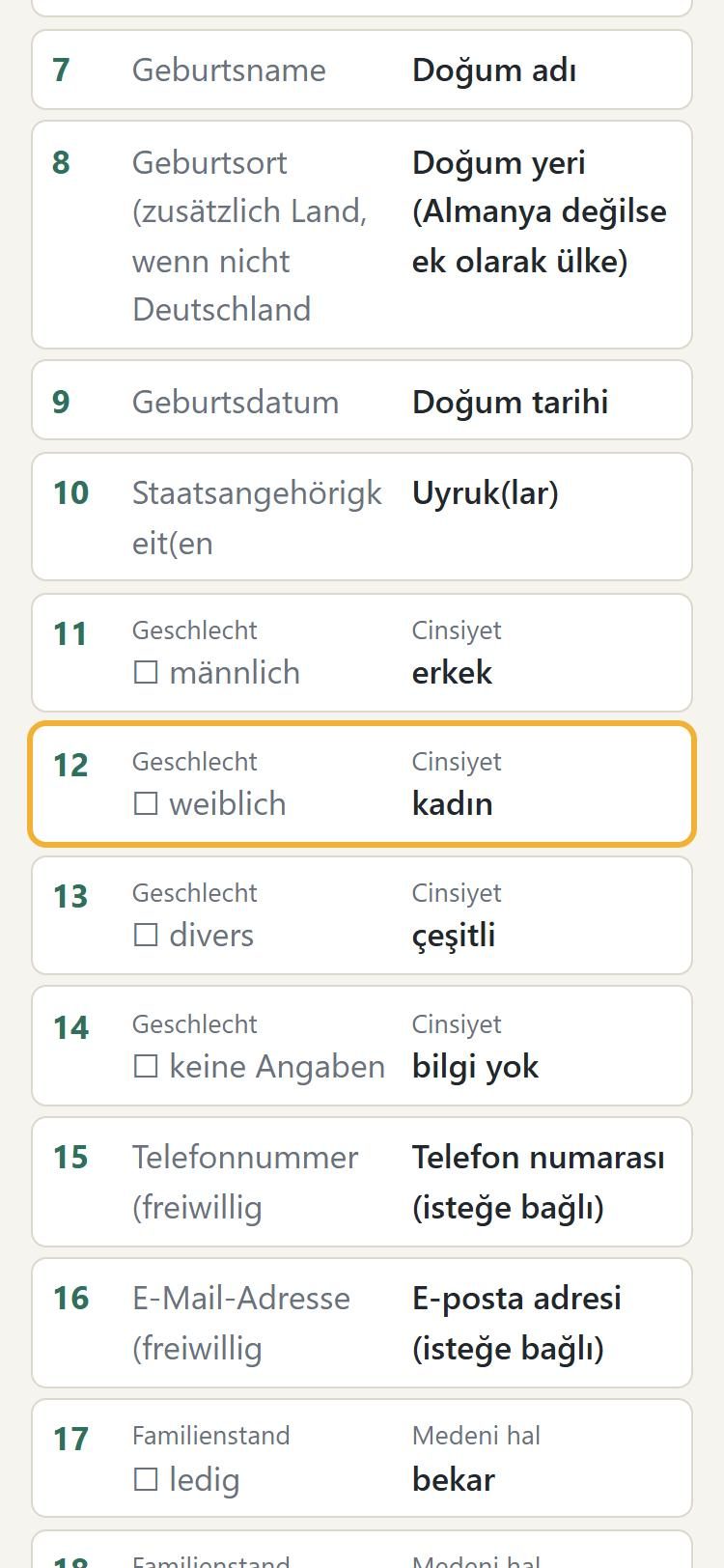 Liste auf dem Handy mit markiertem Feld